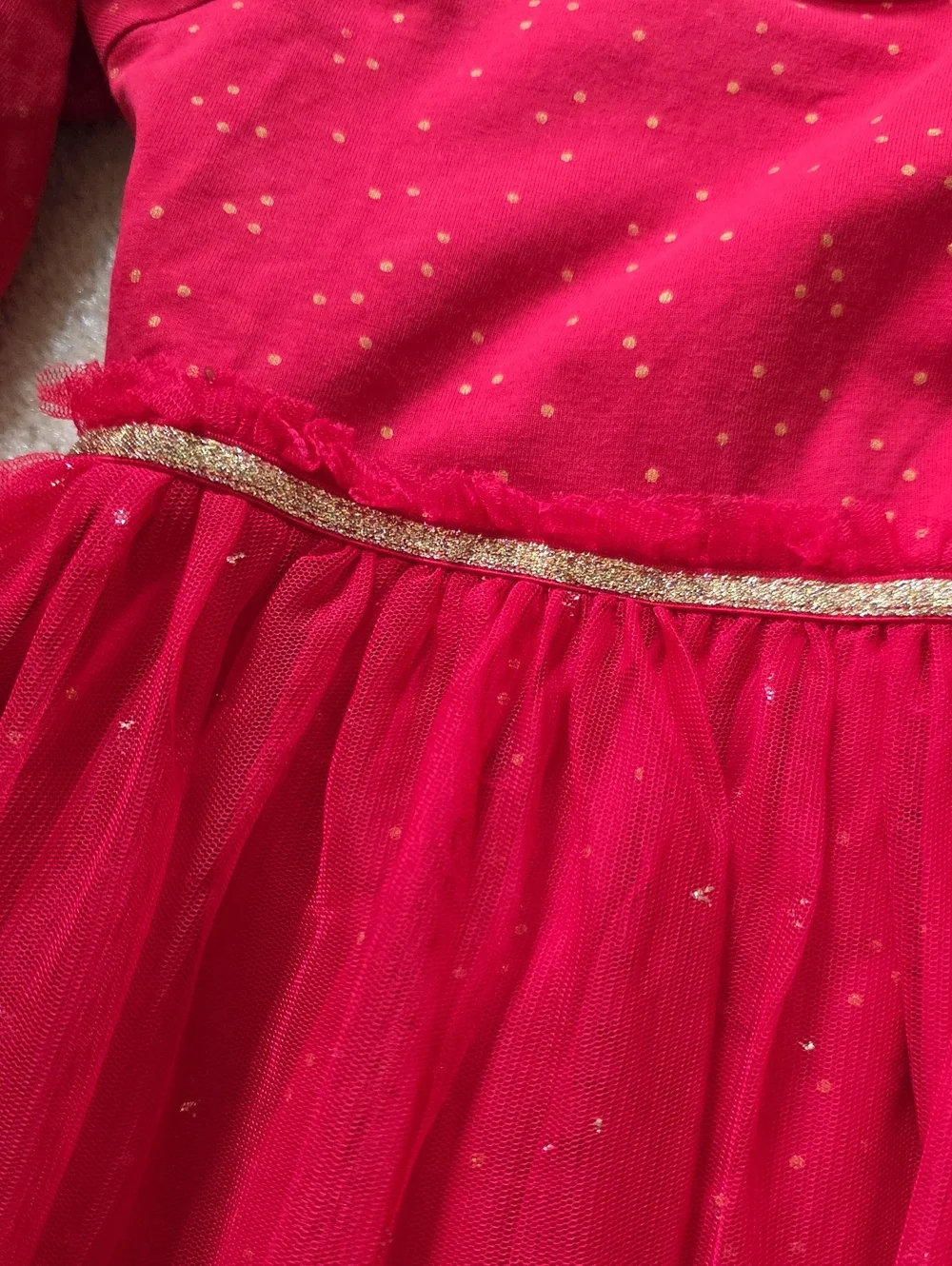 Hanna Andersson Red Tulle Party Dress with Gold Trim 4T